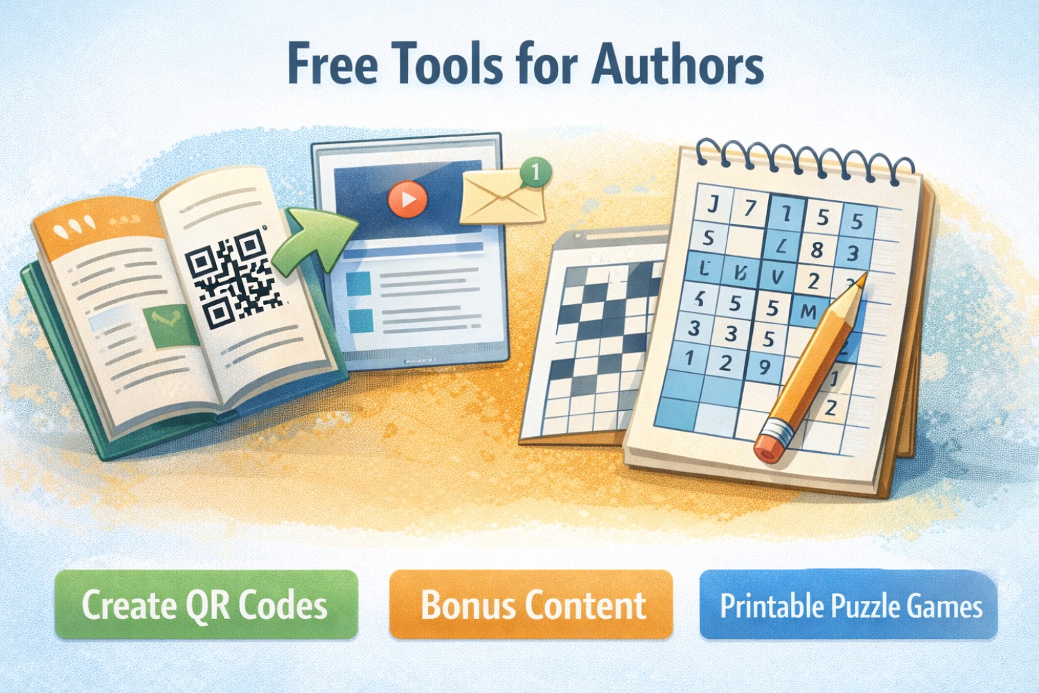 Free tools for authors including QR codes for books and puzzle generators